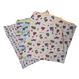 Three Vintage‎ Handmade Vehicle Cotton Flannel Baby Blankets Primary Colors 90s